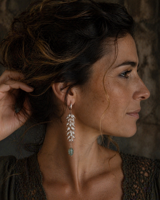 Long Earrings with small river pearls - Hand-made cluster