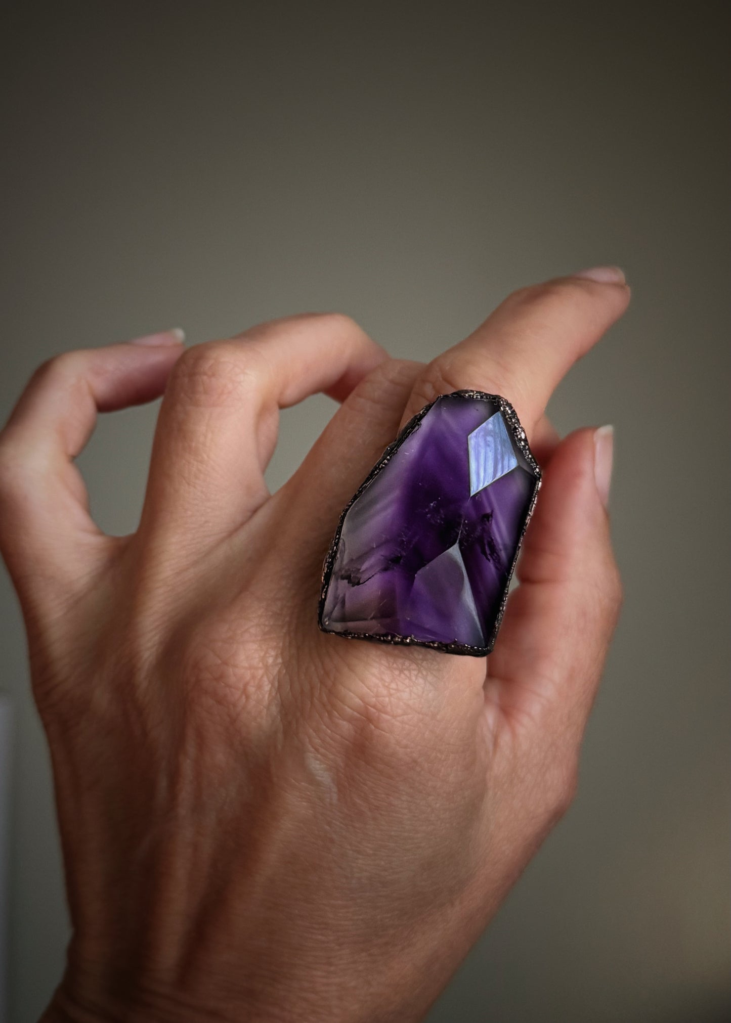 Ring with large Amethyst stone Size 6-7-8-11
