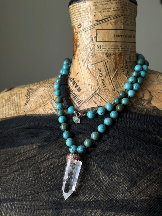 Long Blue Howlite & Himalayan Quartz Necklace – Mod. 17