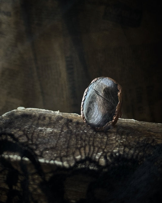 Copper Ring with Natural Oval Hypersthene - size 10us