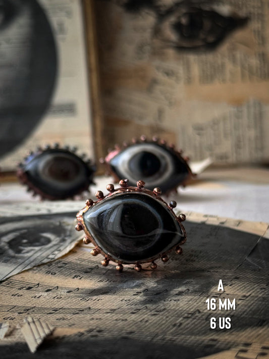 Anello Occhio con Agata occhiata - Fatto a mano - mis. 6-8-10