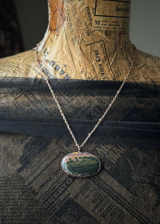 Ciondolo rame con pietra Diaspro oceano - Montatura Artigianale