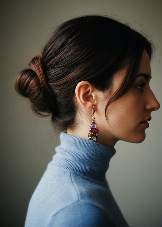 Earrings with colored natural stones - Unique handmade piece