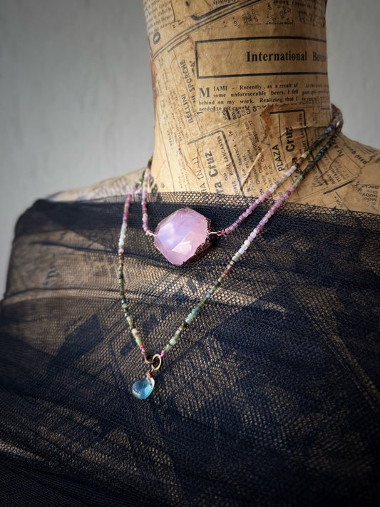 Necklace with Tourmaline and Rose Quartz