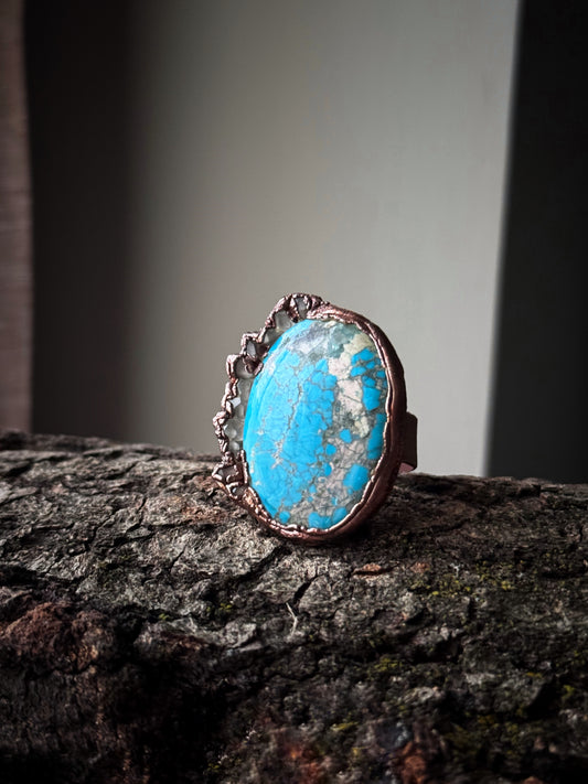 Anello con Turchese Arizona ed Herkimer mis.9