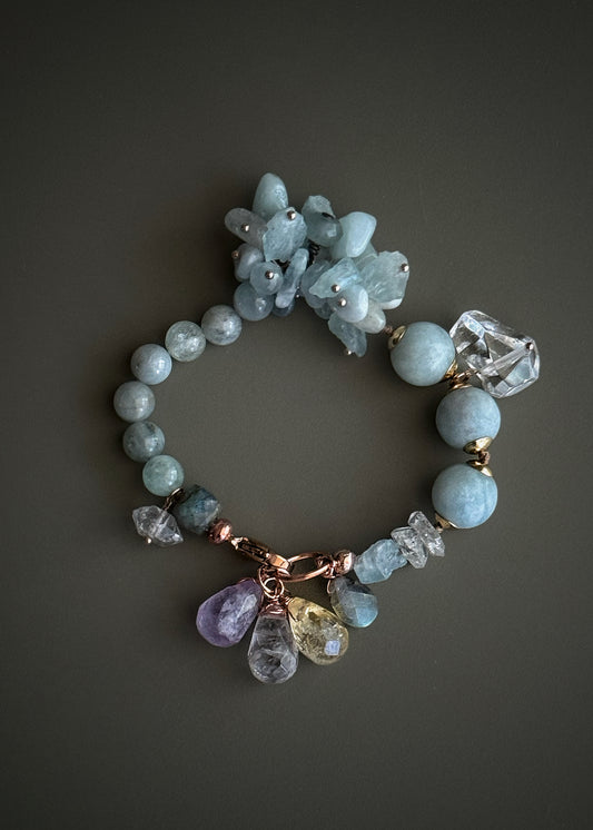 Aquamarine and quartz bracelet - Model 25