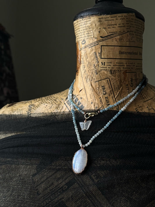 Collana Lunga con Acquamarina e Labradorite bianca - Ebbijoux