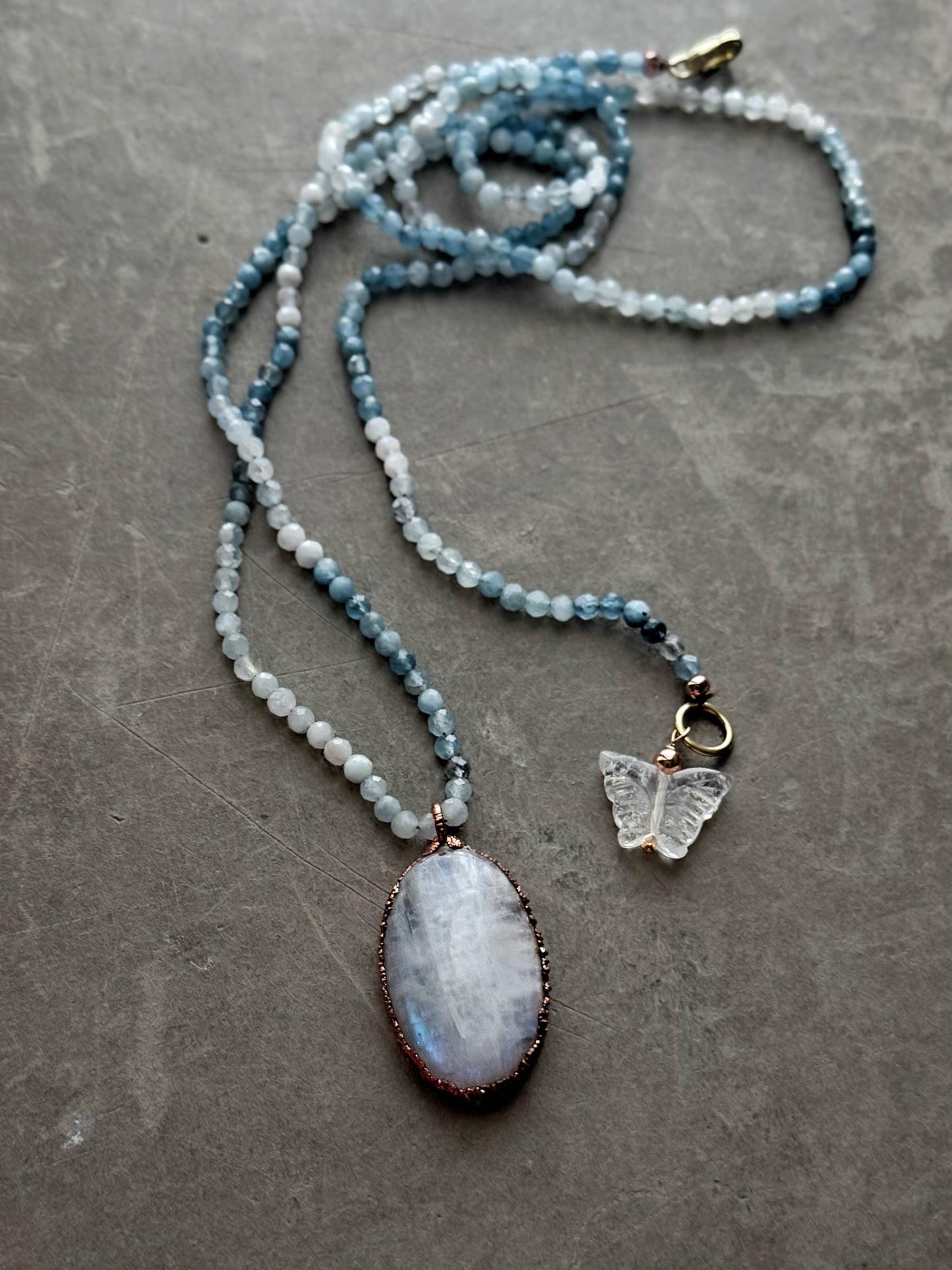 Collana Lunga con Acquamarina e Labradorite bianca - Ebbijoux