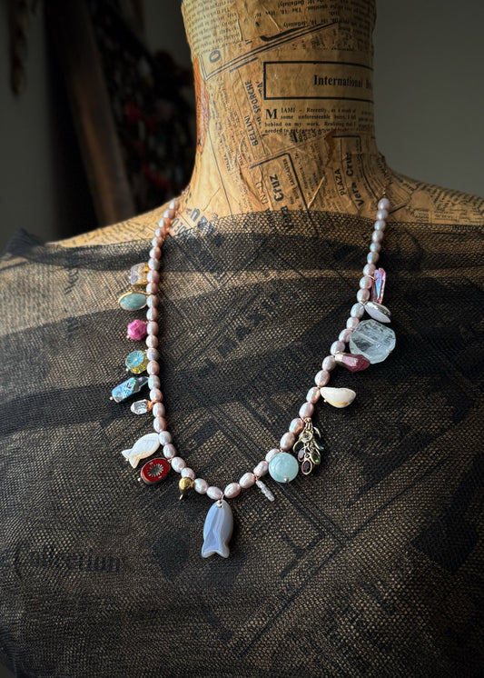 Pearl and Precious Charm Necklace