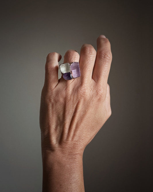 Anello con pietre di Kunzite e Ametista mis.6