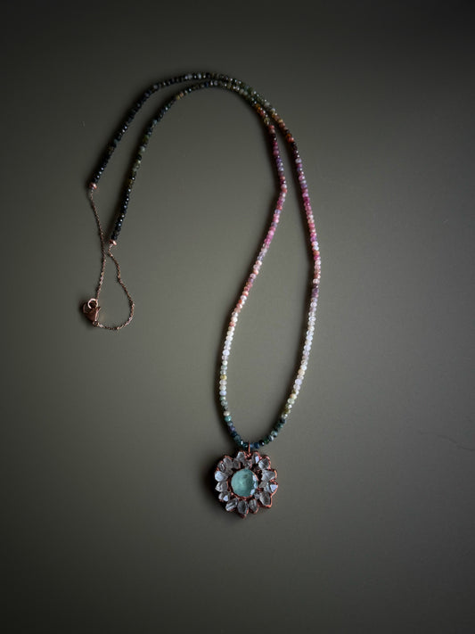 Collana degradé con ciondolo di acquamarina ed Herkimer