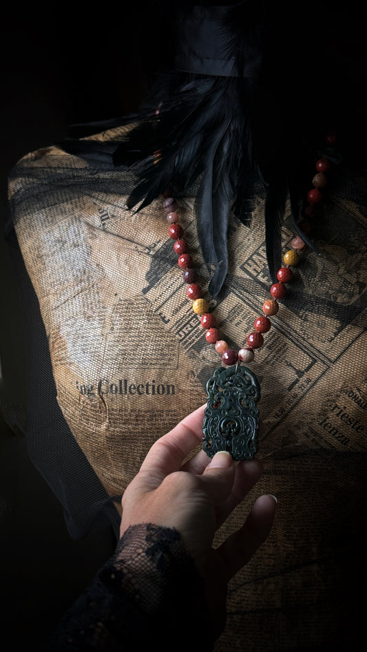 Mookaite Necklace with Jade Pendant