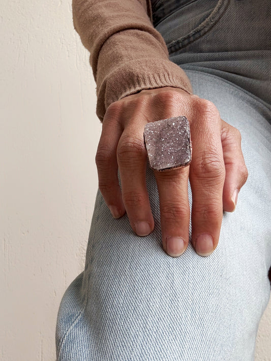 Anello con drusa di quarzo mis. 10us