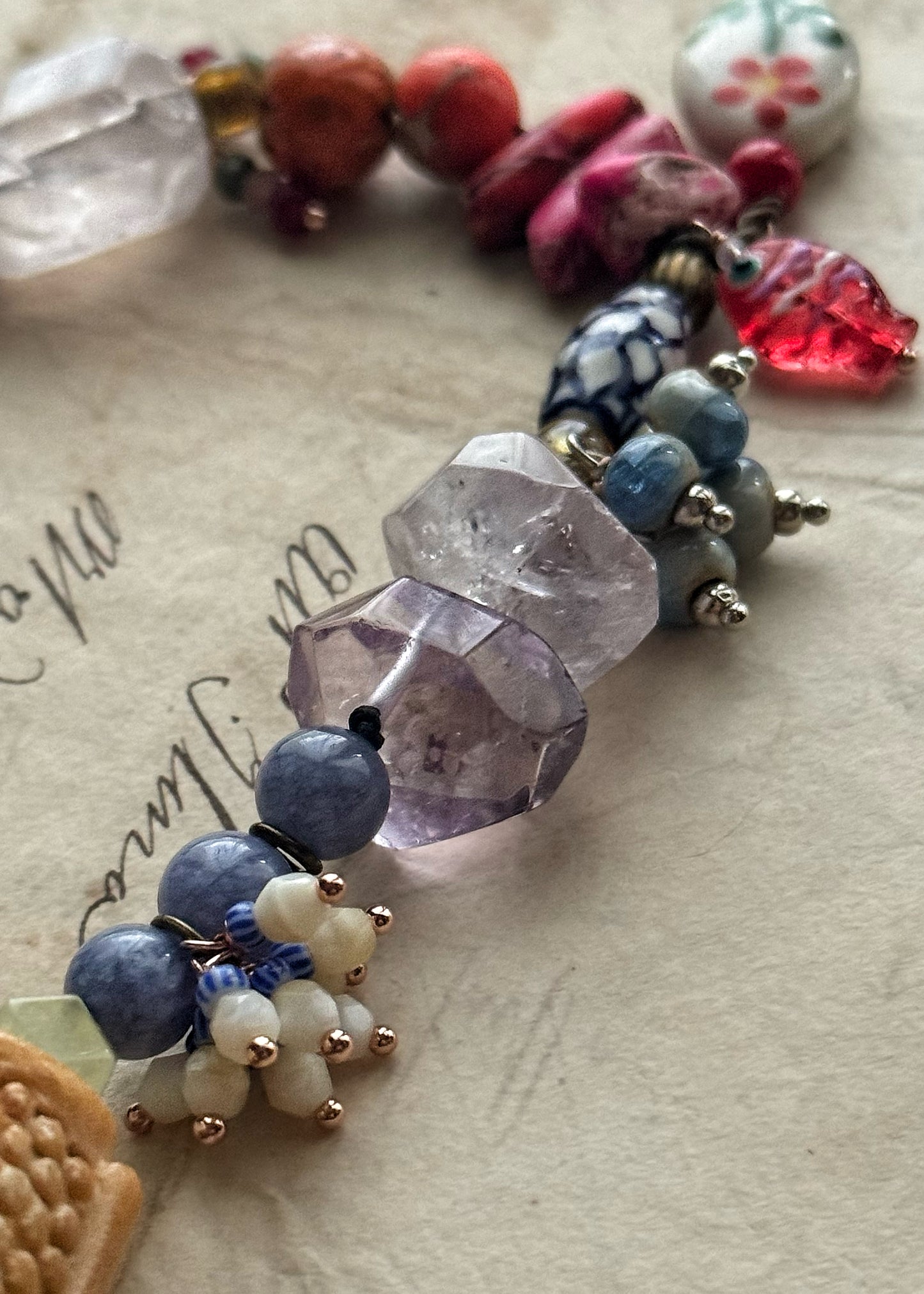 Rainbow mixed stone and charm choker necklace