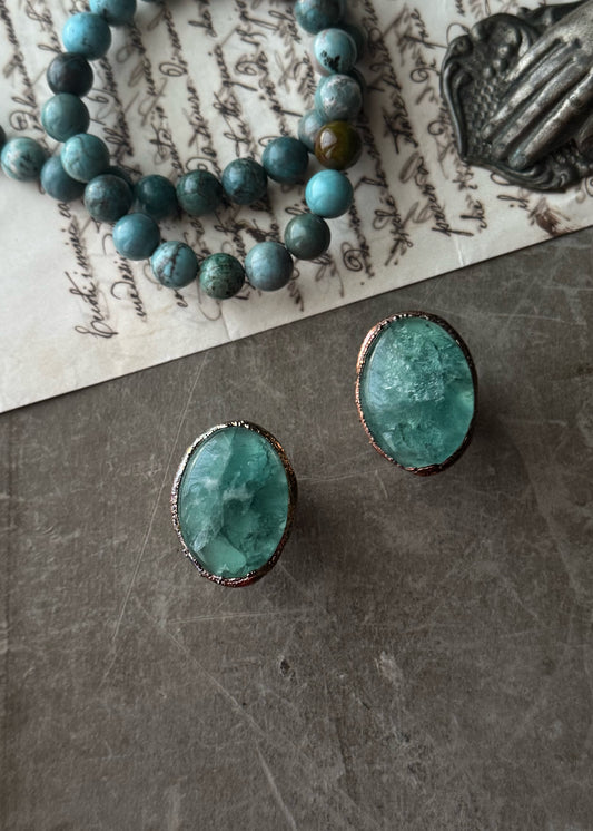 Anello con Fluorite Verde Ovale - mis. 8 - 10