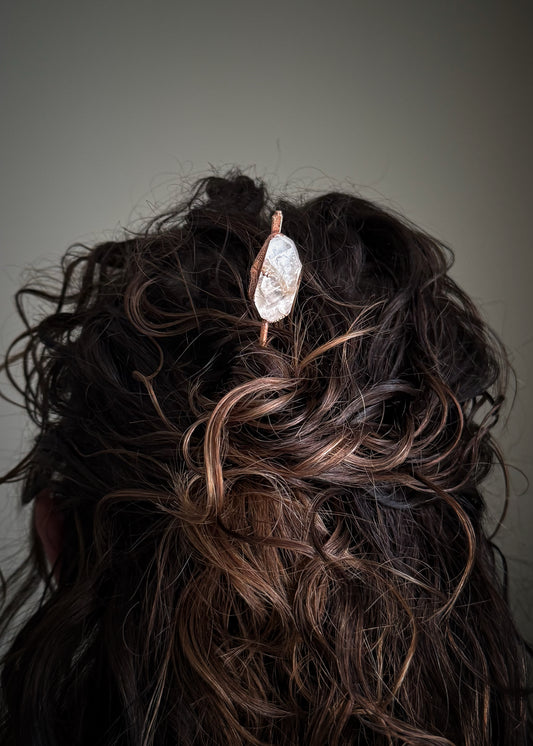 Copper Hair Pin with Natural Stones - Handmade