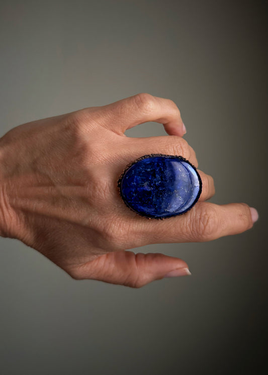 Handmade Copper Ring with Natural Lapis Lazuli — Size 9 US