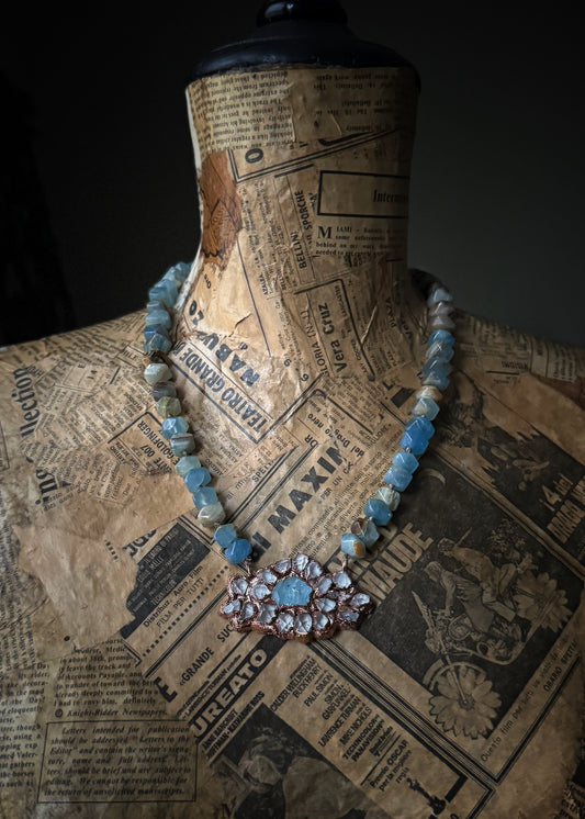 Blue Calcite Necklace with Aquamarine and Herkimer Quartz – Mod. 11 - Ebbijoux