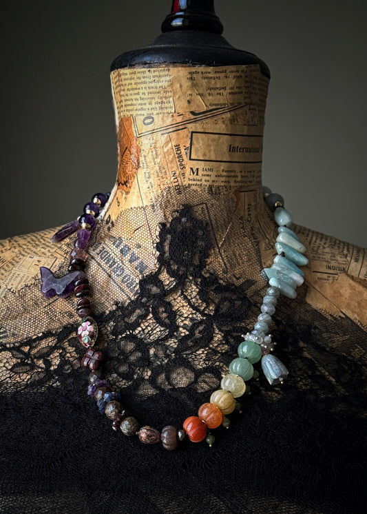 Handmade Multicolored Natural Stone Necklace with Charms | Model 12