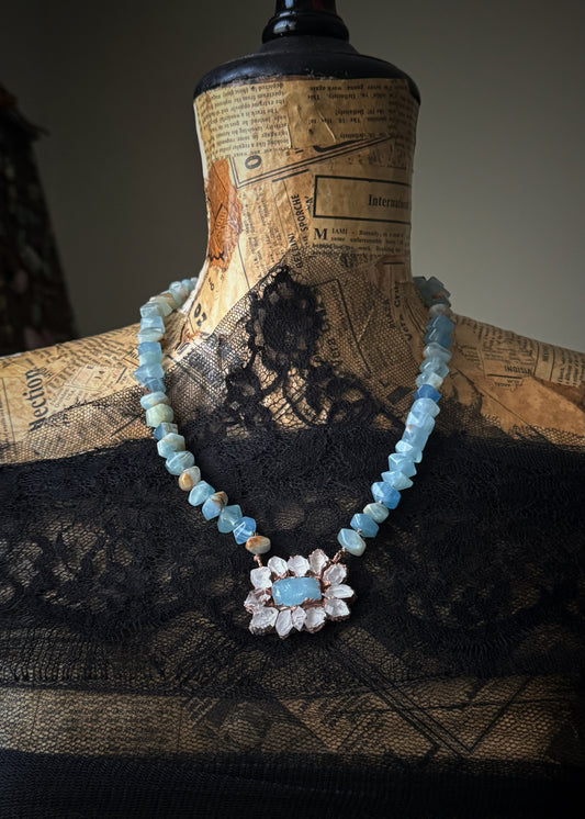 Blue Calcite Necklace with Aquamarine and Herkimer Quartz – Mod. 11 - Ebbijoux
