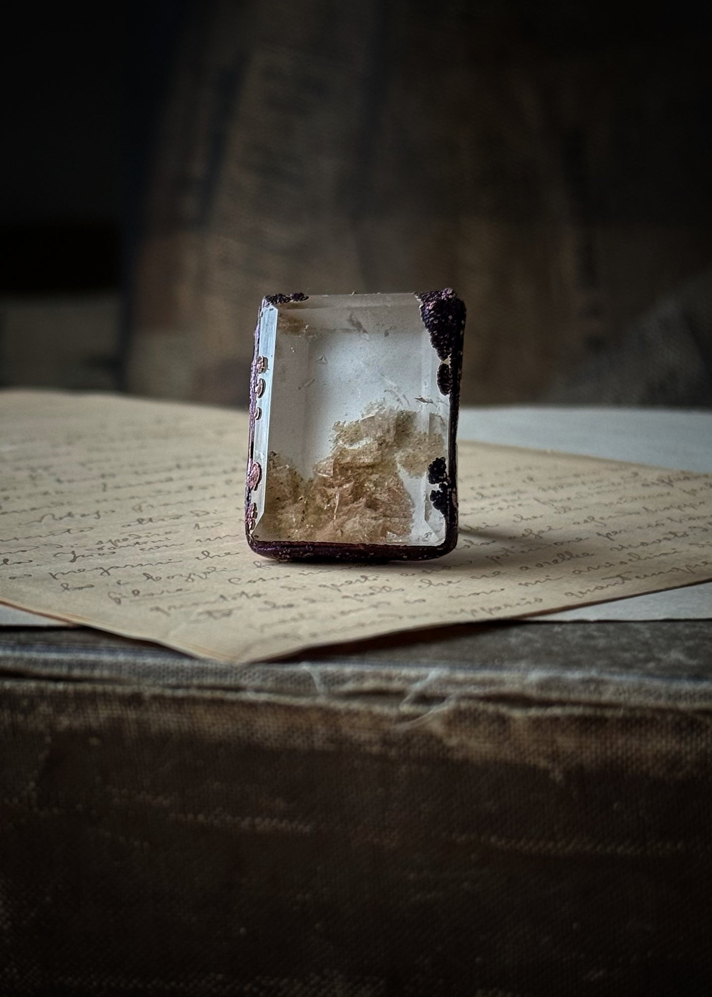Copper Ring with Lodolite Quartz — Size 8 US
