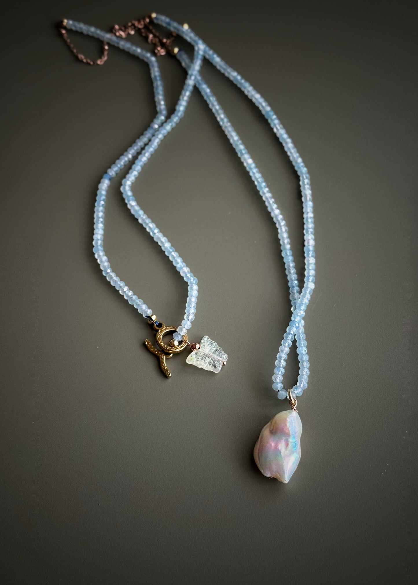 Long Necklace with Aquamarine and Baroque Pearl – Mod.31 | Ebbijoux