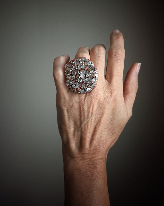 Copper Ring with Natural Herkimer Quartz Pavé - size 7 US (17mm)