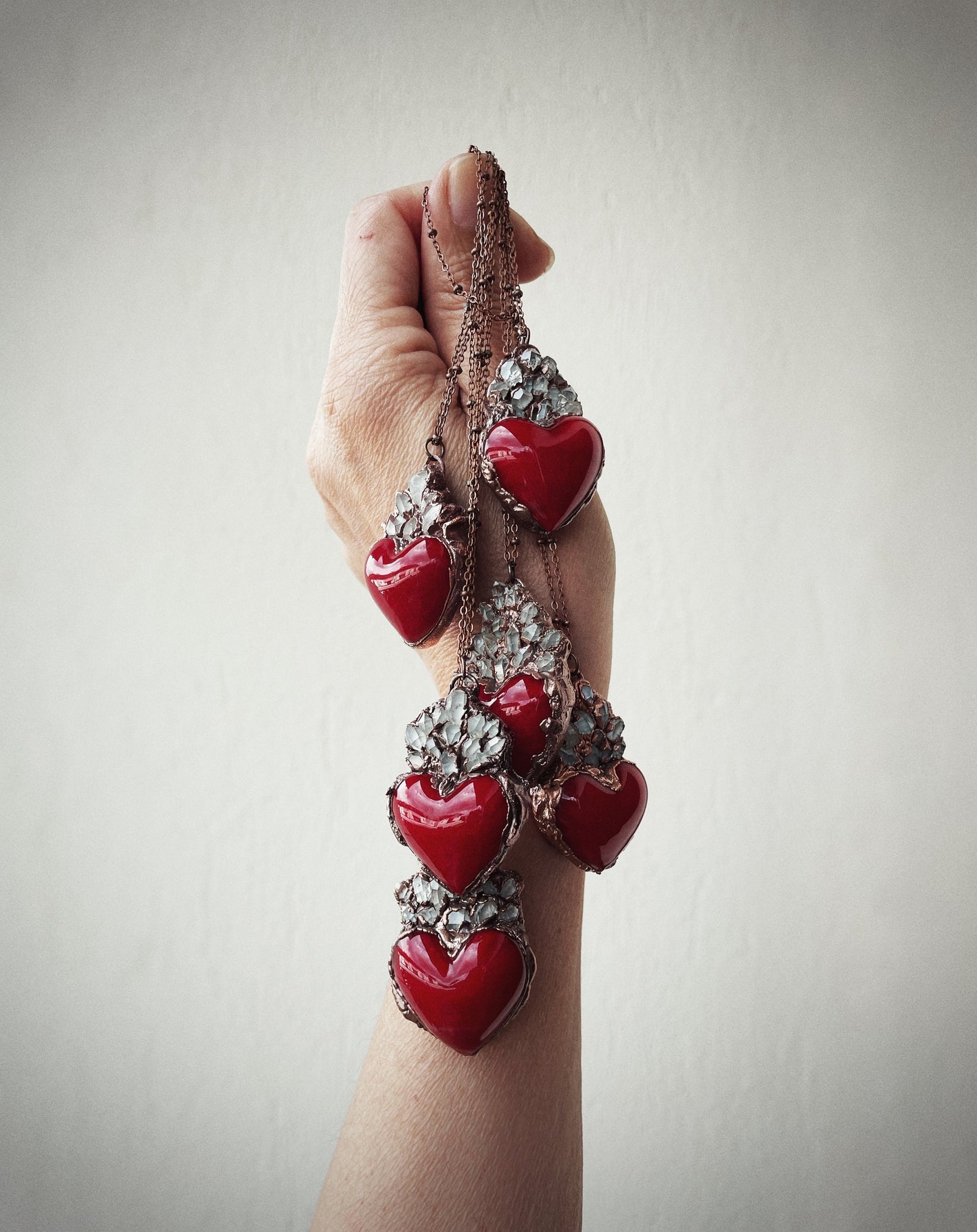 Ex-voto Necklace with Herkimer Quartz and Red Heart