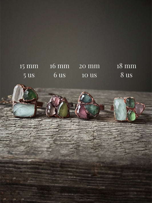 Anello con pietre multiple di Tormalina e Acquamarina