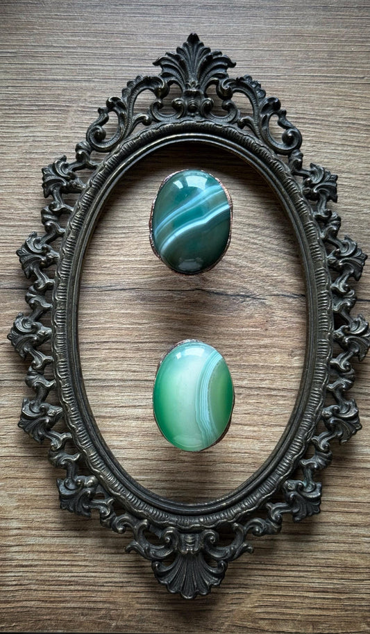 Anello con pietra di Agata Botswana verde