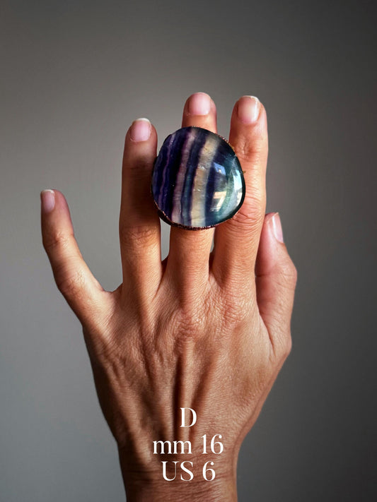 Anello con grande pietra di Fluorite