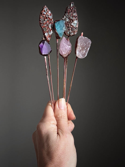 Spillone in rame per capelli con pietre preziose