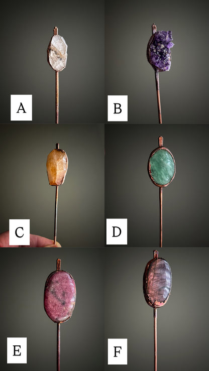 Copper Hair Pin with Natural Stones - Handmade