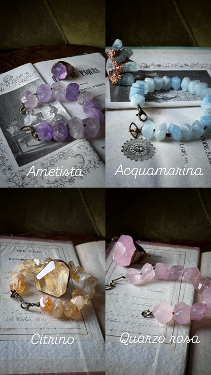 Colorful Natural Stone Bracelet - Amethyst Rose Quartz Aquamarine