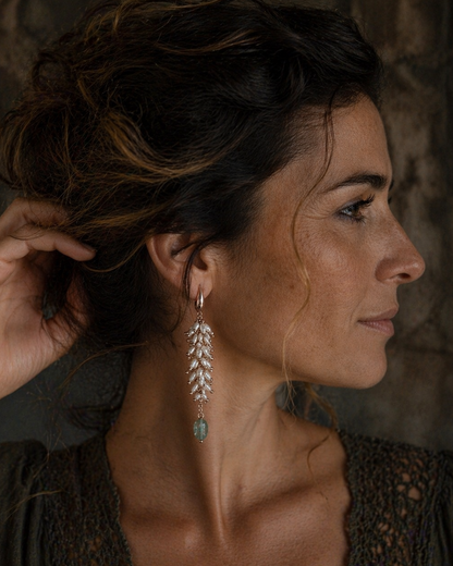 Long Earrings with small river pearls - Hand-made cluster