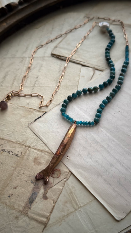 Apatite Stone Necklace with Copper Fish