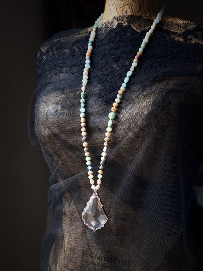 Collana con Amazzonite e Acquamarina con Ciondolo in Vetro  - Mod.28
