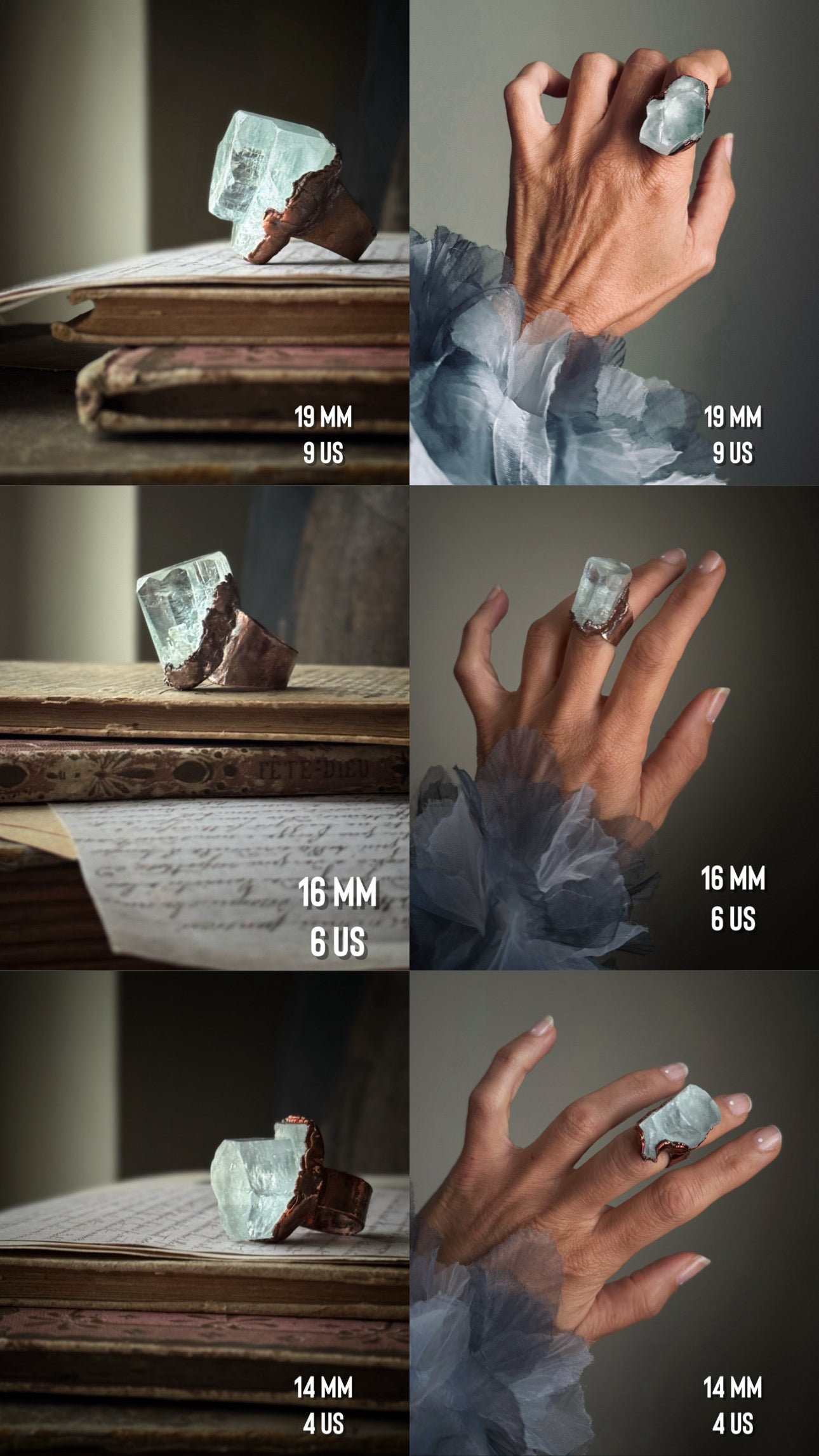 Anelli con acquamarina naturale mis. 4-6-9