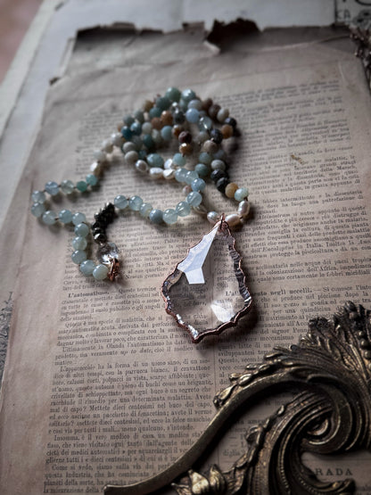 Collana con Amazzonite e Acquamarina con Ciondolo in Vetro  - Mod.28