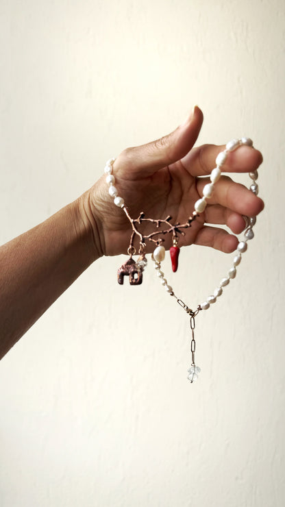Pearl Choker with Copper and Stones