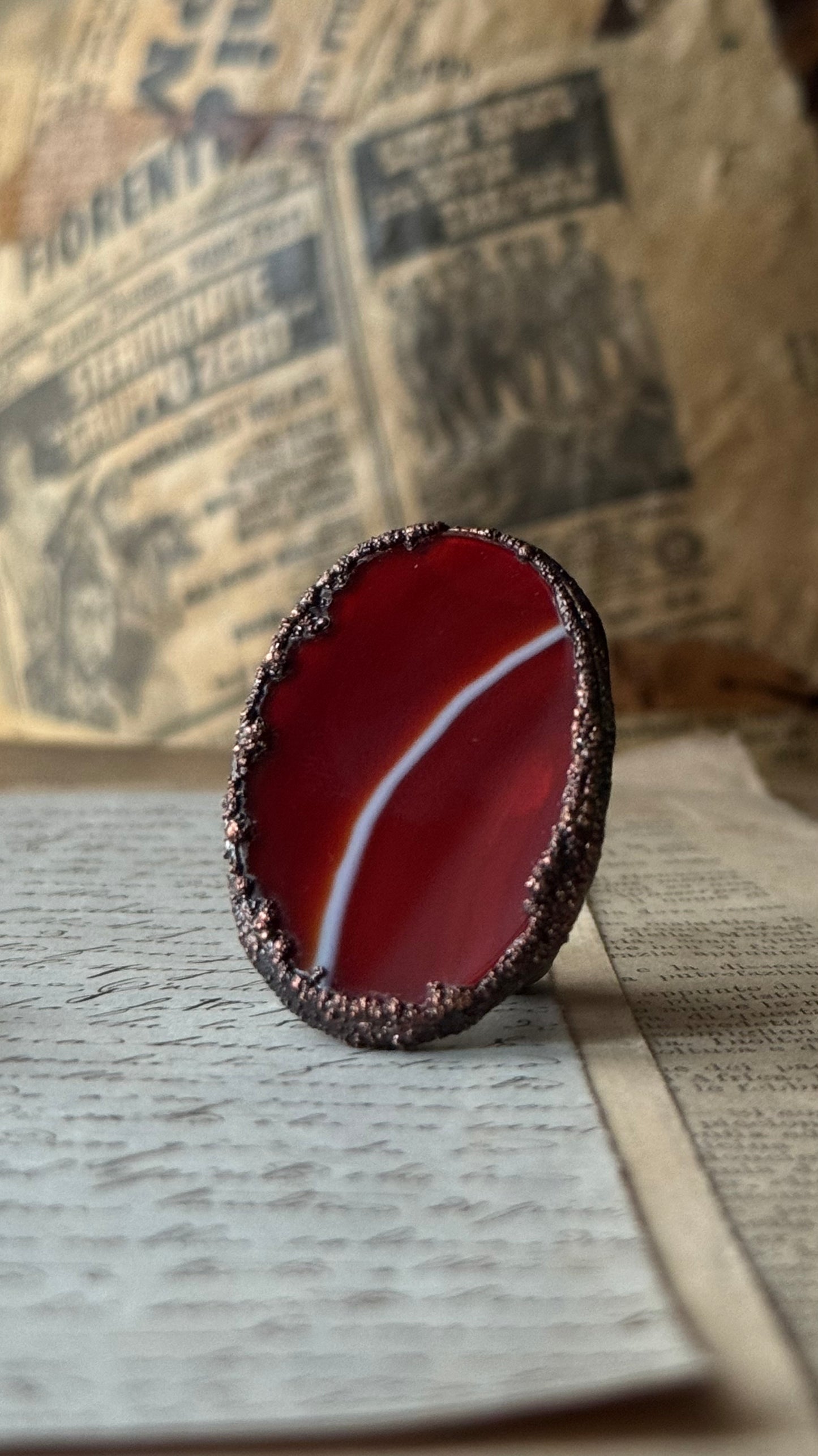 Copper Ring with Orange-Red Banded Agate — Size 6 US