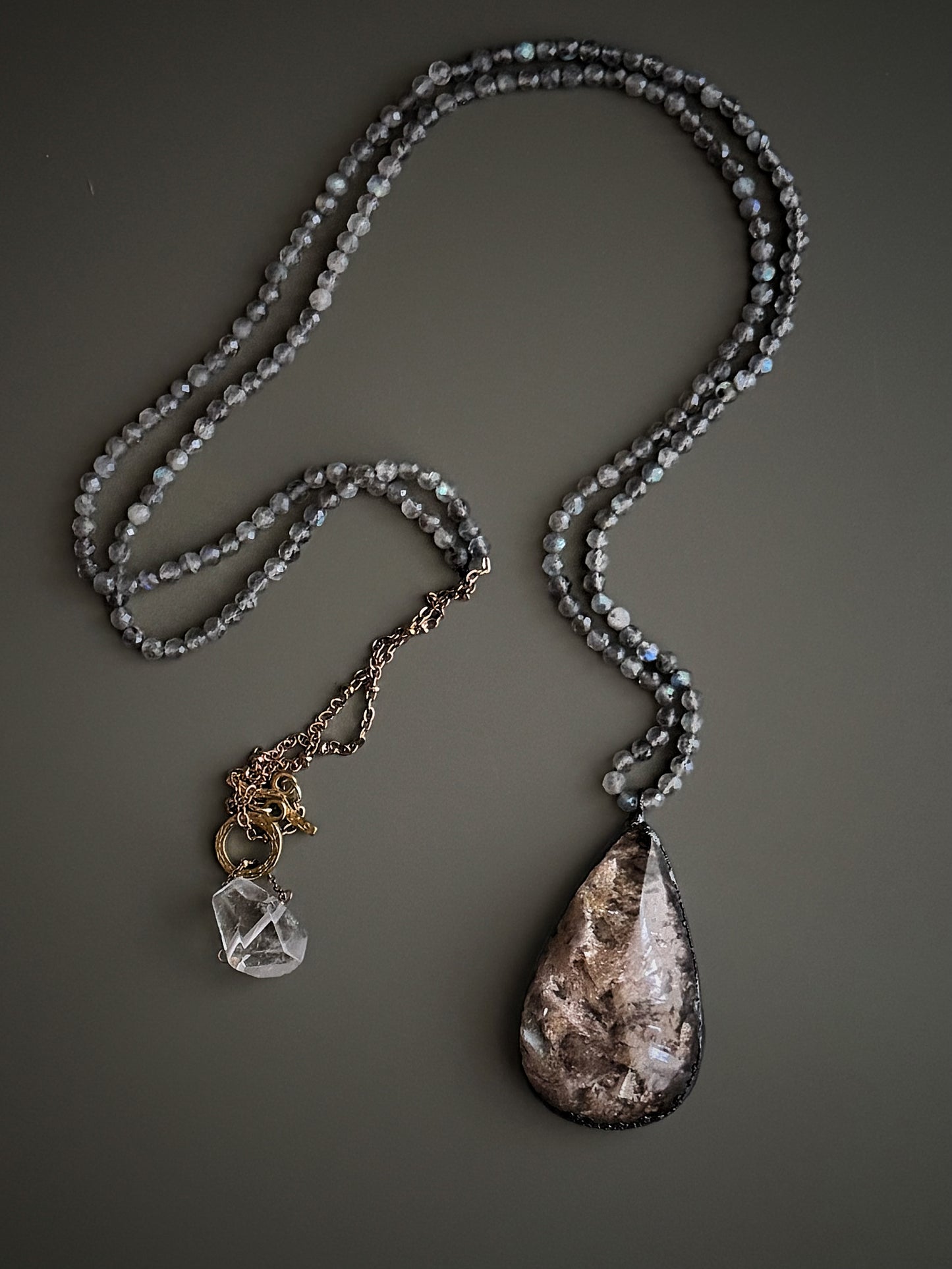 Long Lodolite and Labradorite Necklace - Unique Handcrafted Jewelry