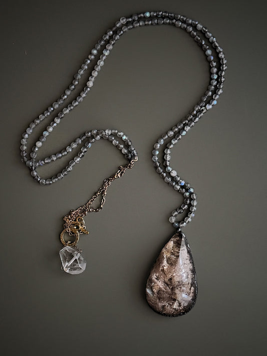 Long Lodolite and Labradorite Necklace - Unique Handcrafted Jewelry