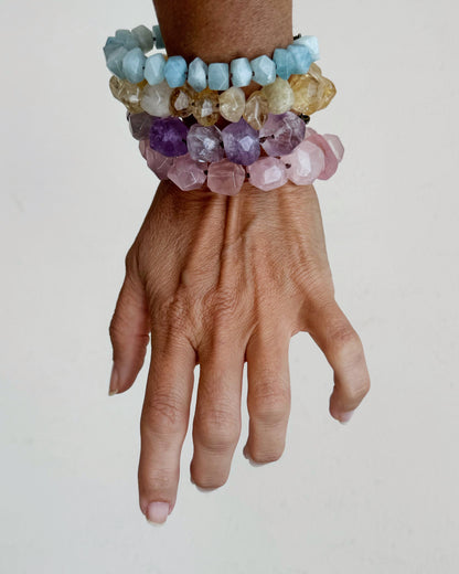 Colorful Natural Stone Bracelet - Amethyst Rose Quartz Aquamarine