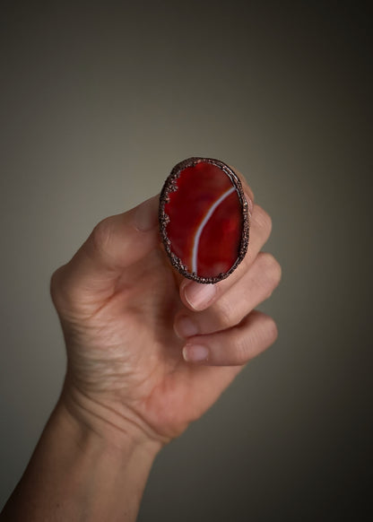 Copper Ring with Orange-Red Banded Agate — Size 6 US