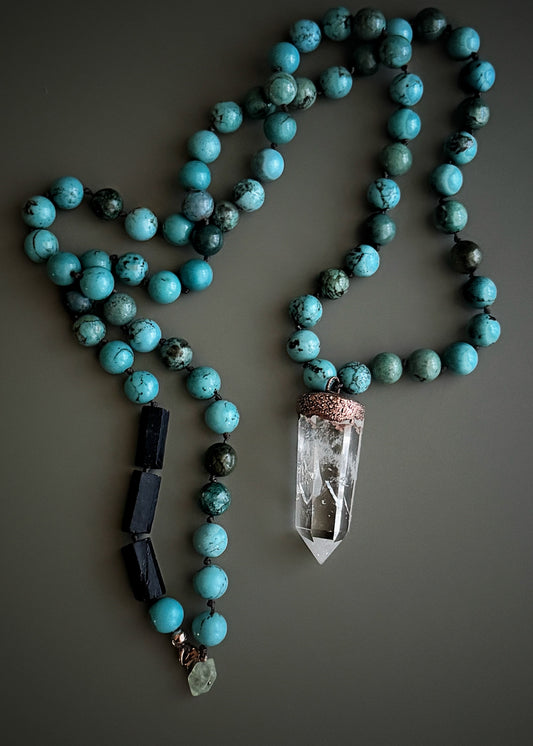 Long Blue Howlite & Himalayan Quartz Necklace – Mod. 17