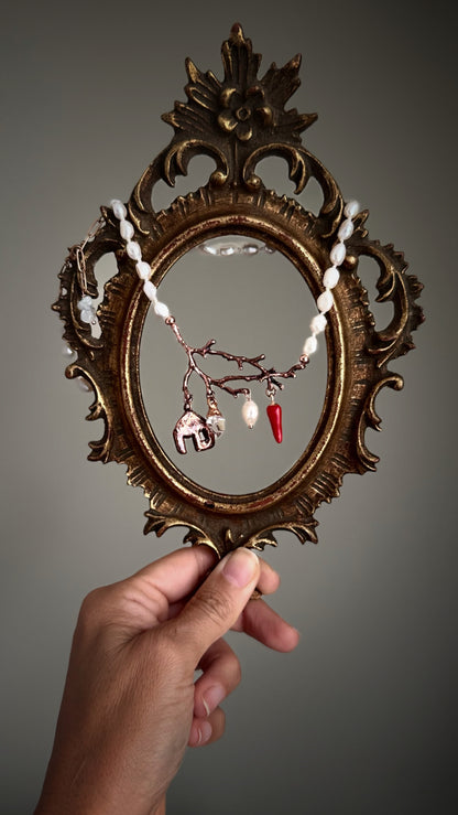 Pearl Choker with Copper and Stones