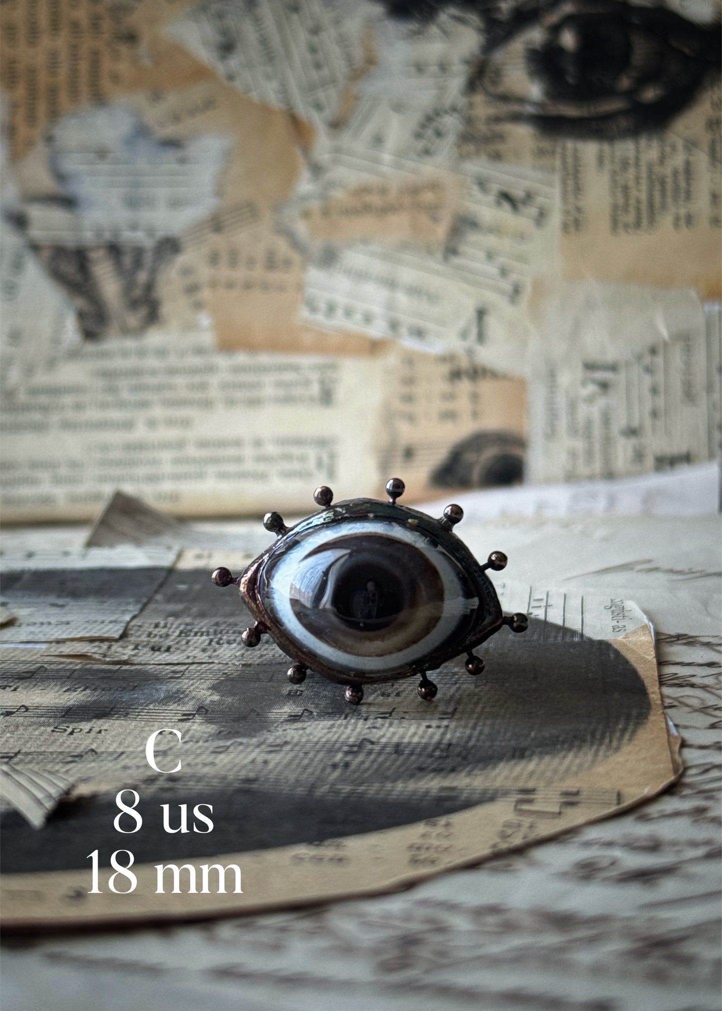 Eye Ring with Agate - Handmade - Sizes 6-8-9-11