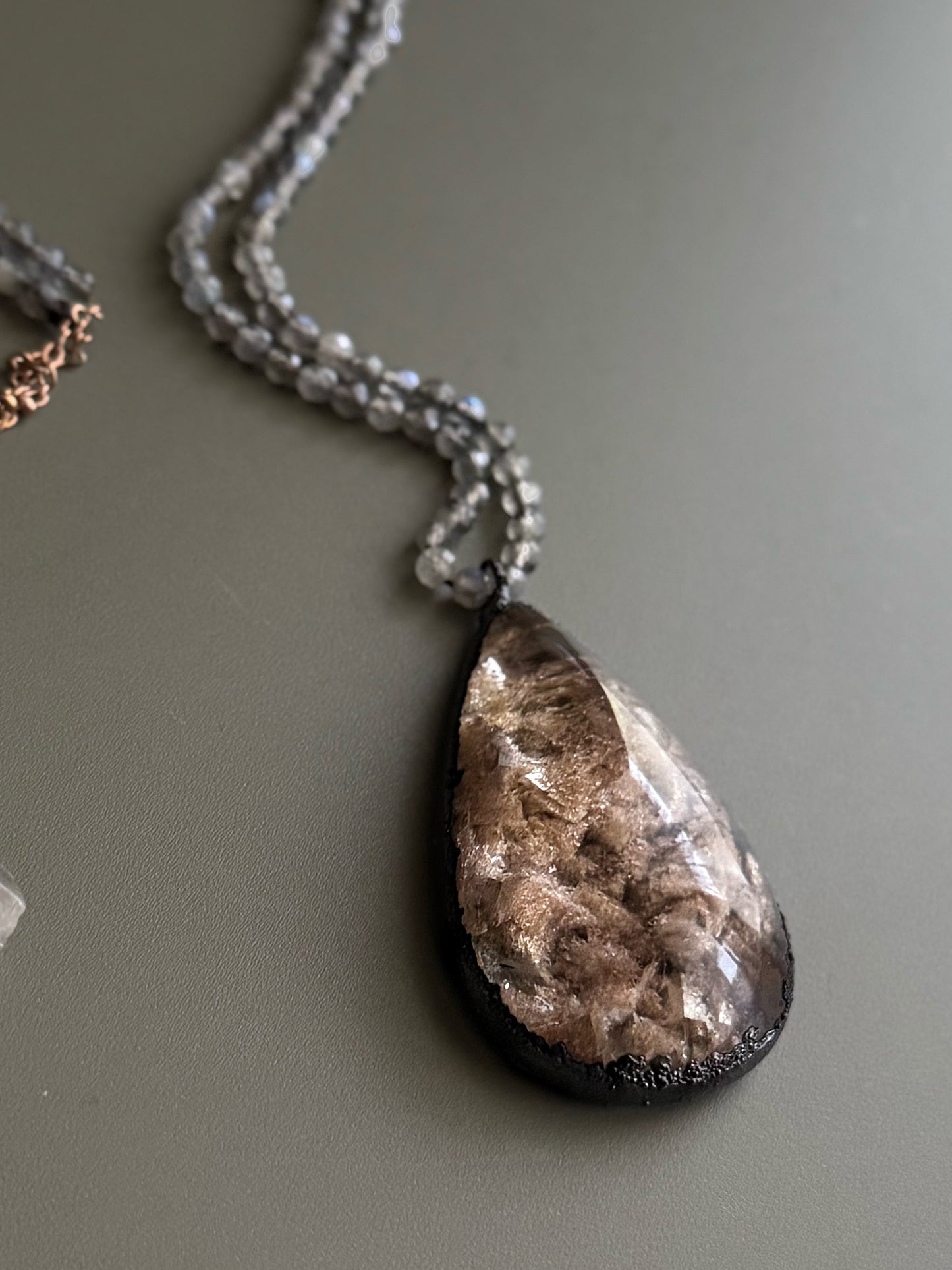 Long Lodolite and Labradorite Necklace - Unique Handcrafted Jewelry