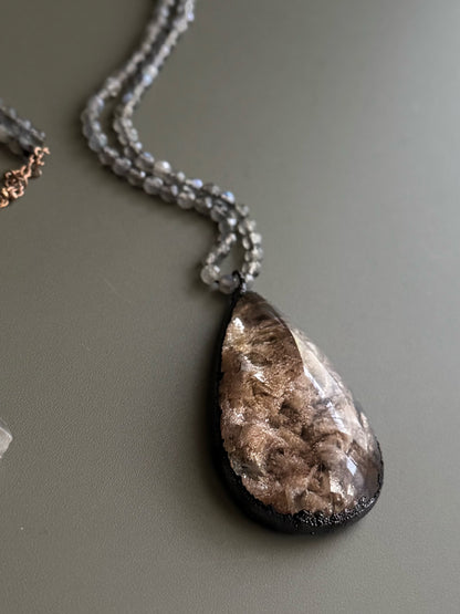 Long Lodolite and Labradorite Necklace - Unique Handcrafted Jewelry